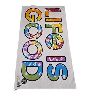NEW‎ Life is Good Beach Towel Oversized 38in x 65in White Spell Out Tie Dye